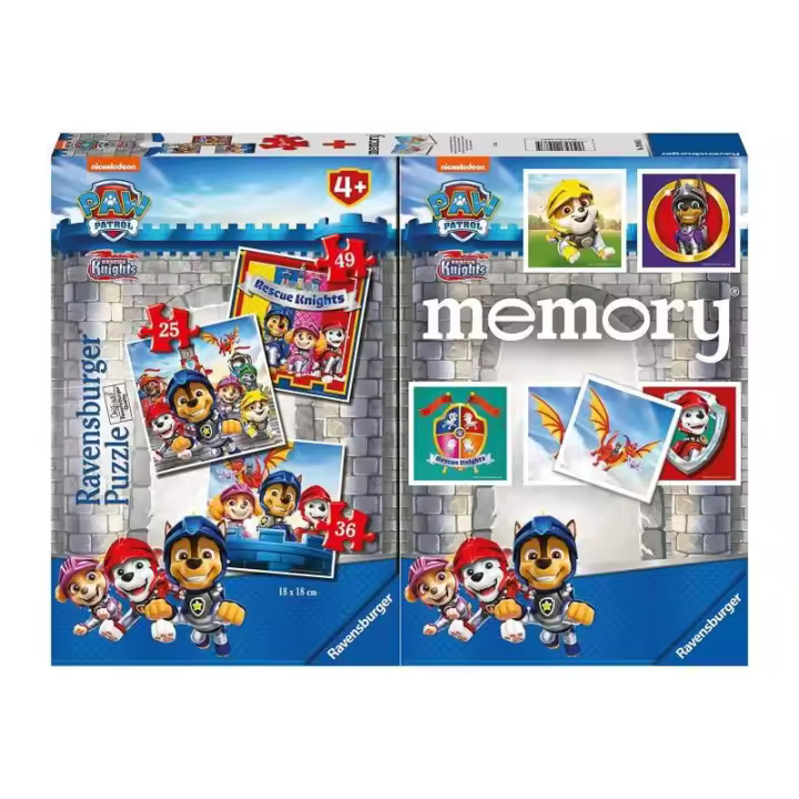 PAW PATROL KNIHTS PACK 4 PUZZLES + MEMORY DE RAVENSBURGER - 1