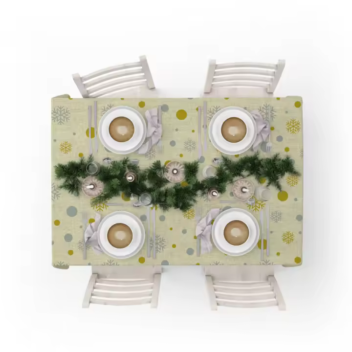 La fabrica de las telas-Mantel Navidad  Culla brillo dorado y plateado , tela algodón loneta estampada, lavable, suave, tejido de calidad, cuadrado y rectangular.Decoración hogar, cocina, salon ,comedor, balcón. Noche buena, navidad, noche vieja. - 1