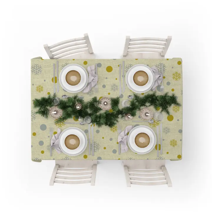 La fabrica de las telas-Mantel Navidad  Culla brillo dorado y plateado , tela algodón loneta estampada, lavable, suave, tejido de calidad, cuadrado y rectangular.Decoración hogar, cocina, salon ,comedor, balcón. Noche buena, navidad, noche vieja. - 1