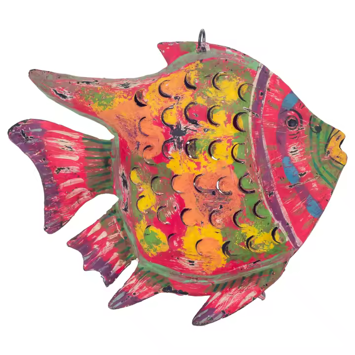 CAPRILO REGALOS & DECORACIÓN Figura Decorativa de Metal Colgante "Pez Multicolor- Portavelas". Adornos y Esculturas. Decoración Hogar Marino. Regalos Originales. 27 x 8 x 21 cm. - 1