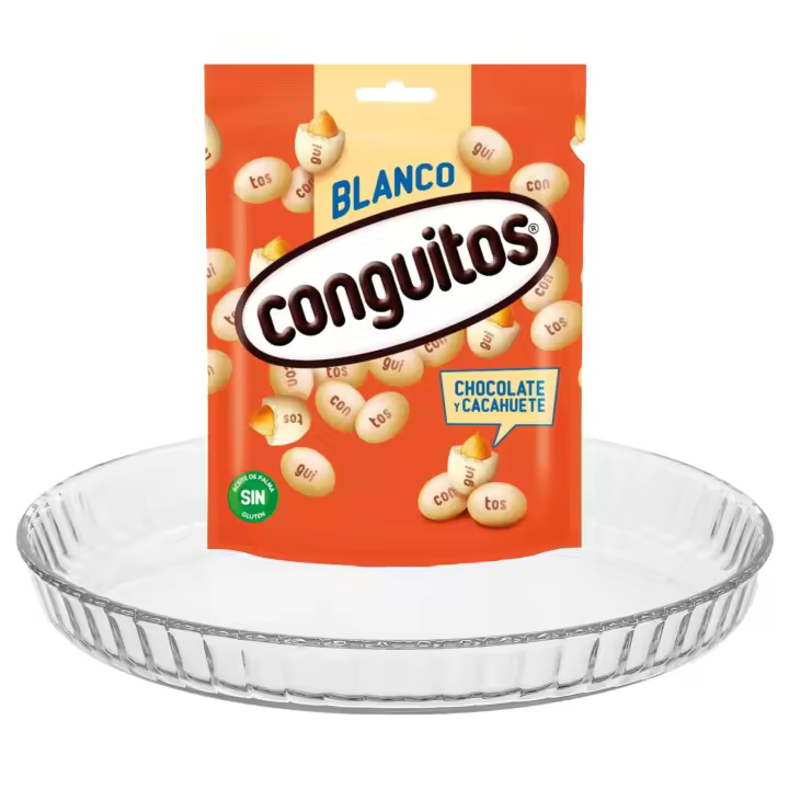 Pack repostería:CONGUITOS BLANCOS DOYPACK 220G+Plato De Tarta De Vidrio 27 cm - 1