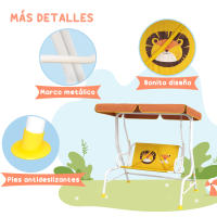 Outsunny Balancín de Jardín Exterior Columpio de Jardín Infantil de 2 Plazas con Patrón de León Toldo Ajustable en Ángulo Carga 60 kg 110x70x110 cm Amarillo - details 5
