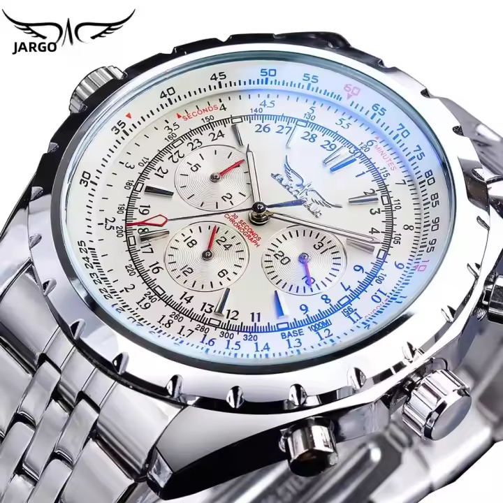 Reloj Métrico Automático Para Hombre Jaragar Con Vidrio Antiglareante Luminoso Calendario Acero Inoxidable Deportivo Y De Negocios - 1