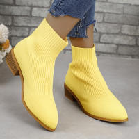Botas De Tobillo Para Mujer Moda Media Altura Tacón Puntera Punzada Tejidas BotinesChelsea Casual Zapatos De Tacón Suelto Pumps - details 8