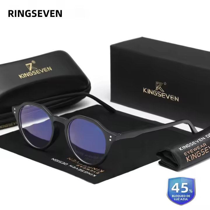 Gafas De Computadora KINGSEVEN Para Hombres Y Mujeres Bloqueo De Luz Azul Redondas Lentes Transparentes Anti-Rayos Azul Eyewear Estudia - 1