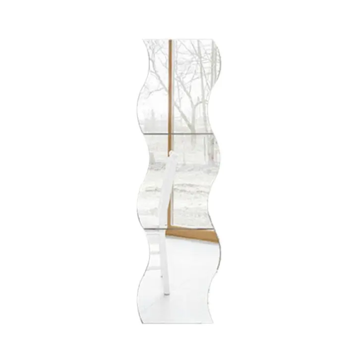 Pegatina cuadrada estilo espejo de pared con patrón de ondas plateadas, decoración para guardería, 6 piezas - 1