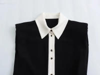 TRAFZA Vestido Mini Para Mujer Sin Mangas Estilo Casual Con Botones Y Patchwork Aline Slim Para Oficina Y Commutación - details 9