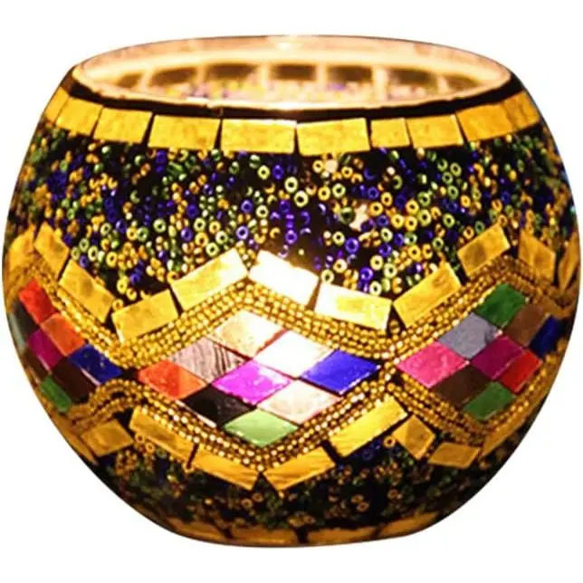 Portavelas de cristal de mosaico, soporte para bolígrafo, soporte de luz de té de mosaico de vidrio agrietado, decoración del hogar - 1