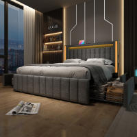 140x200 cm Cama Doble Cama de almacenamiento Marco de Cama, base de listones de Madera, gris (with colchón) - details 1