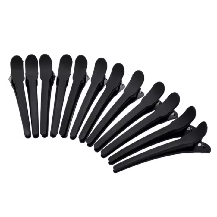 Pack de 12 pinzas negras de plástico dentadas estilo pico de pato. Pinzas de plástico de calidad para peluquerías. - 1