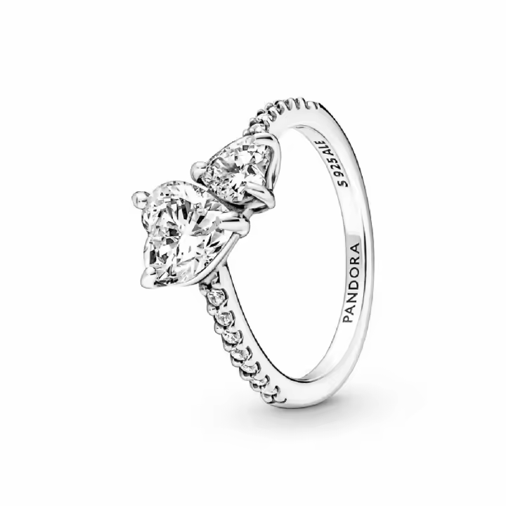 Anillo Pandora Doble Corazón Brillante - 1
