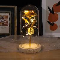 Flor artificial 24K HOJA DE Gold Rose eterna en Vidrio con Luces decoración para el hogar Regalo Cumpleaños Día madre giftsxwz001 - details 1