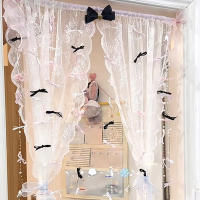 Cortina De Puerta Con Lazo Colorido Para Dormitorio Translúcida Con Bordado Blanco Cadena De Perlas Decoración De Vacaciones Cortina De Ventana De Tulle 100% Poliéster Estilo Pastoral - details 8