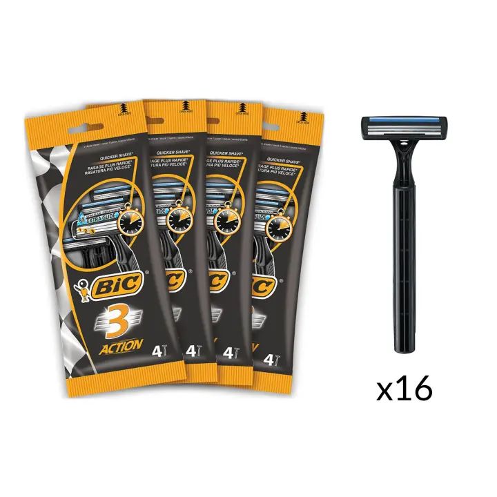 BIC 3 Action Maquinillas Desechables para Hombre - Paquete de 4 Packs de 4 - 1