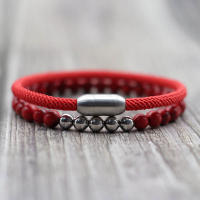 Set De 2 Pulseras Para Hombre Hilo Rojo De La Suerte Pulsera Magnética De 6mm Con Piedras Naturales Ojo De Tigre Lapis Lazuli Regalo - details 6
