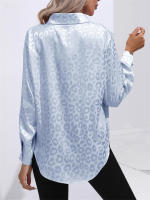 Camisa De Satén Para Mujer Con Cuello Band-collar Y Botones Manga Larga Leopardo Elegante Blusa Casual De Edad Media - details 8