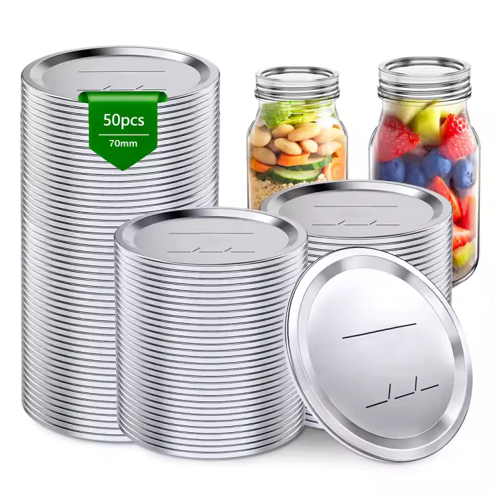 50Pcs Tapas De Conserva De Lata Para Mason Jar Tamaño Regular Reutilizables Kerr Sellado Airtight Para Almacenar Especias Dulces Bocadillos Mermeladas - 1
