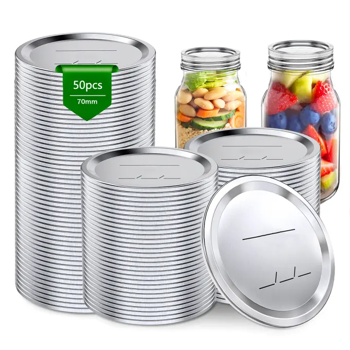 50Pcs Tapas De Conserva De Lata Para Mason Jar Tamaño Regular Reutilizables Kerr Sellado Airtight Para Almacenar Especias Dulces Bocadillos Mermeladas - 1