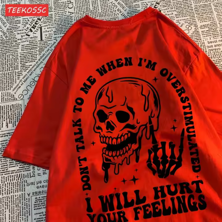 Camiseta Hombre Impresión " Voy a Dañar Tus Sentimientos " Talla Grande Cuello Redondo Manga Corta Algodón Estilo Casual Verano - 1