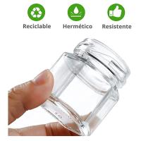 MundoTarros - Tarros Pequeños de Cristal Hexagonales con Tapa Hermética de 45ml - Tarritos para miel, mermelada, regalos - Frascos Pequeños - Tarritos de Vidrio Resistentes y Estancos - Incluye Etiquetas - details 1