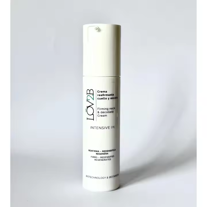 LOV2B Cuello & Escote Reafirmante. Reduce las arrugas, disminuye la flacidez, unifica el tono de la piel del escote e ilumina. Con 6 activos biotecnológicos de última generación (células madre, EGF, Péptidos biomiméticos y activadores mitocondriales). - 1