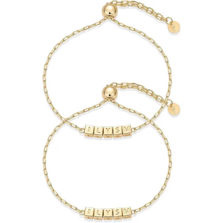 Pulseras ajustables de amistad a juego de 14K para Mujer | Conjunto de pulseras de Oro Best Friends | Pack de pulseras BFF ILYSM - 1