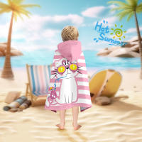 Toalla De Playa Para Niñas Con Gorro Y Estampado De Gato Rosa Y Blanca Sobredimensionada Toalla De Piscina Para Niños 100% Poliéster Absorción Rápida Máquina Lavable Rectangular 240gsm - details 6