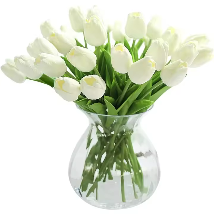 10 piezas de tulipanes artificiales de látex de tacto real de PU, ramos de flores de tulipanes falsos, arreglos florales para el hogar, la habitación, el ramo de boda, la decoración de centros de mesa de fiesta, color blanco - 1