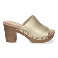 Davinia Shoes Zueco de Tacon Alto para Mujer, Comodo, Material de Imitacion a Madera, Pala Lisa con Tachuelas, y Talon Abierto. Shoes&Blues.es DB-3187-Oro - details 1