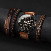 Set De 4 Relojes De Pulsera De Cuarzo Para Hombre Estilo Casual Y Vintage Con Correa De Cuero Relojeros Sin Caja - details 2