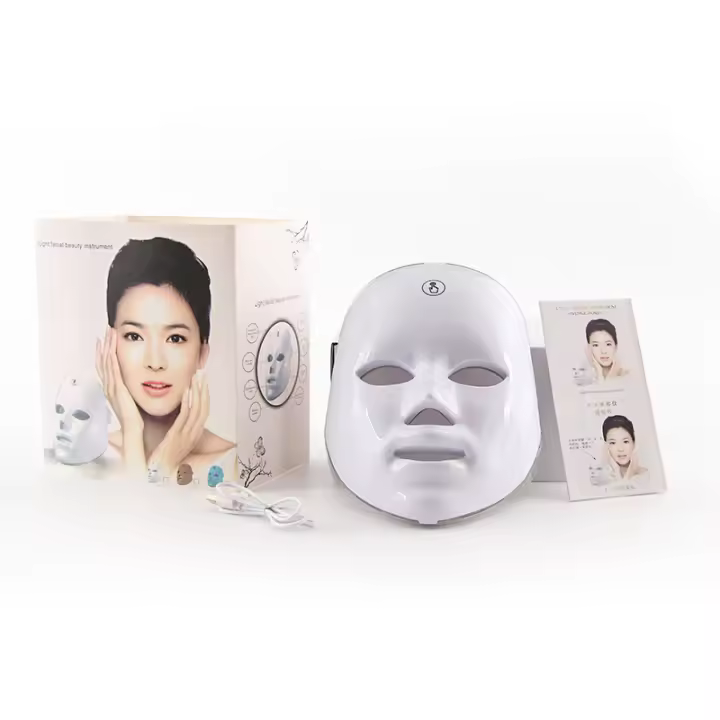 Máscara LED Recargable De 7 Colores Terapia Roja Para El Rostro Dispositivo De Rejuvenecimiento De La Piel Con Un Toque Inalámbrico Incluye Batería USB - 1