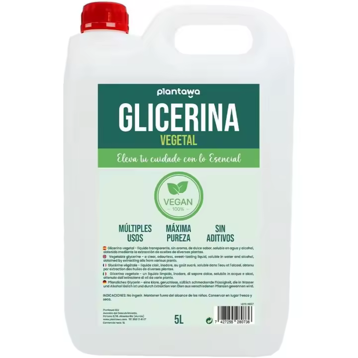 Plantawa Glicerina Vegetal Liquida 5L, Grado Farmacéutico, Alta Pureza, Hidratante y Humectante Natural Cabello y Piel,Sin Fragancia Ideal Jabones,Champús,Cremas,Base Cosmética Manualidades, Vegana, USP - 1