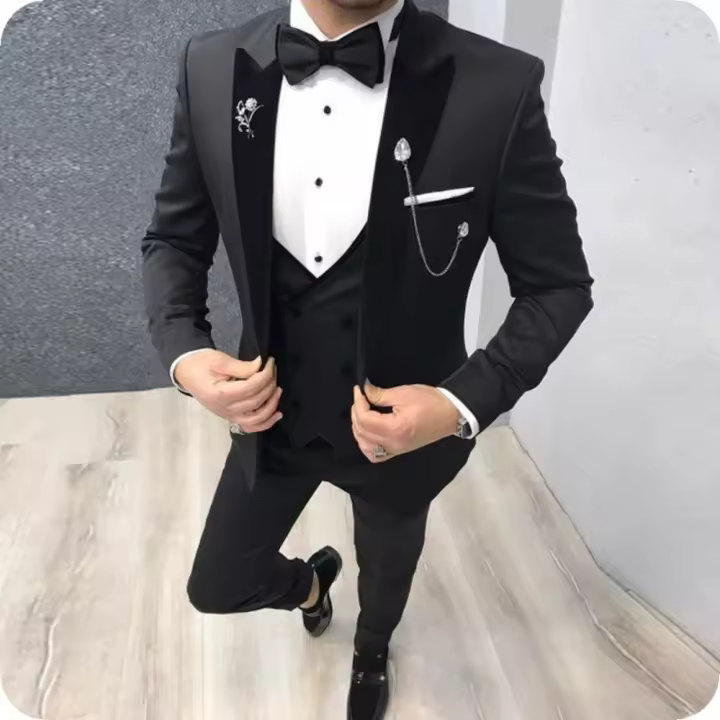 Traje Elegante Para Hombre Tres Piezas Moda Fiesta Ball Traje Casual (Top + Chaleco + Pantalones) Material COTTON Polyester Algodón Wool - 1