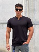 Camiseta Deportiva Para Hombre V-Neck Manga Corta Verano Fitness Collar Erguido Algodón Moda Ropa De Entrenamiento Base - details 6