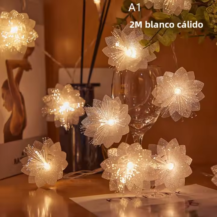 Luz De Fibras Opticas LED Para Decoración De Navidad Y Fiestas 2/3Metros Operada Con Batería Guirnalda Artificial De Flores - 1
