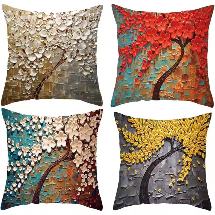 Funda cuadrada decorativa de tierra suave de 4 piezas, conjunto de diseño de decoración del hogar, funda de almohada impresa Universal para las cuatro estaciones - 1