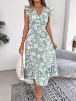 Vestido Largo Elegante De Mujer Con Estampado Floral Y Neck V Sin Mangas Para Primavera Verano Venta Al Por Menor Y Mayor - details 7