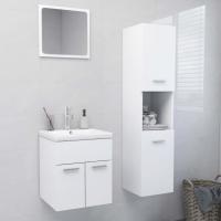 vidaXL Juego de muebles de baño madera de ingeniería en color Blanco/Blanco brillante/Gris hormigón y más | almacenamiento funcional diseño moderno para baño dormitorio sala - details 0