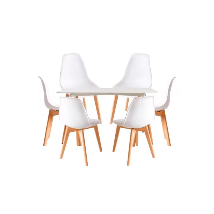 Conjunto Mesa Tower Rectangular 120 x 80 cm Blanca y Pack 6 Sillas Kelen - Blanco - 1