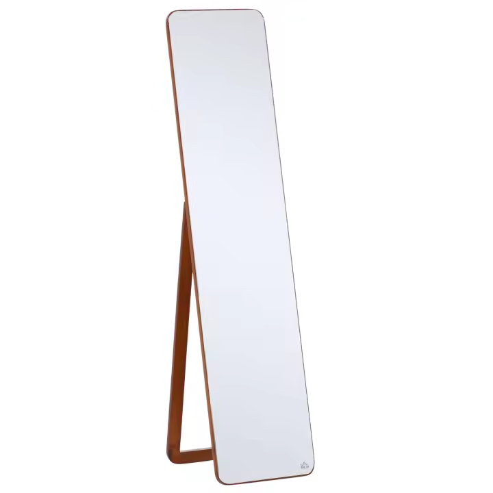 HOMCOM Espejo de Pie Cuerpo Entero Rectangular Espejo de Pared con 2 Formas de Uso Marco de Madera de Pino Moderno para Pasillo Dormitorio Sala de Estar 37x43x156 cm - 1