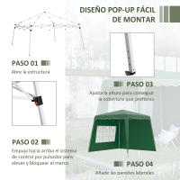 Outsunny Carpa Plegable con 2 Paredes Laterales 2,89x2,89 m Cenador Pabellón de Jardín con Altura Ajustable y Bolsa de Transporte Protección UV50+ para Exterior Patio - details 4