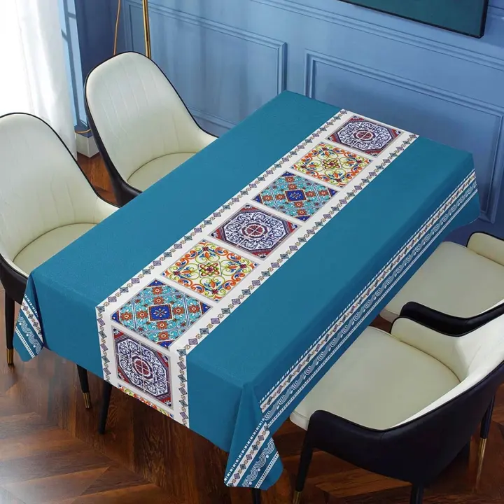 Mantel doméstico impermeable y resistente al aceite, mesa de centro rectangular, mantel, mantel de comedor, azul, 140x140cm - 1