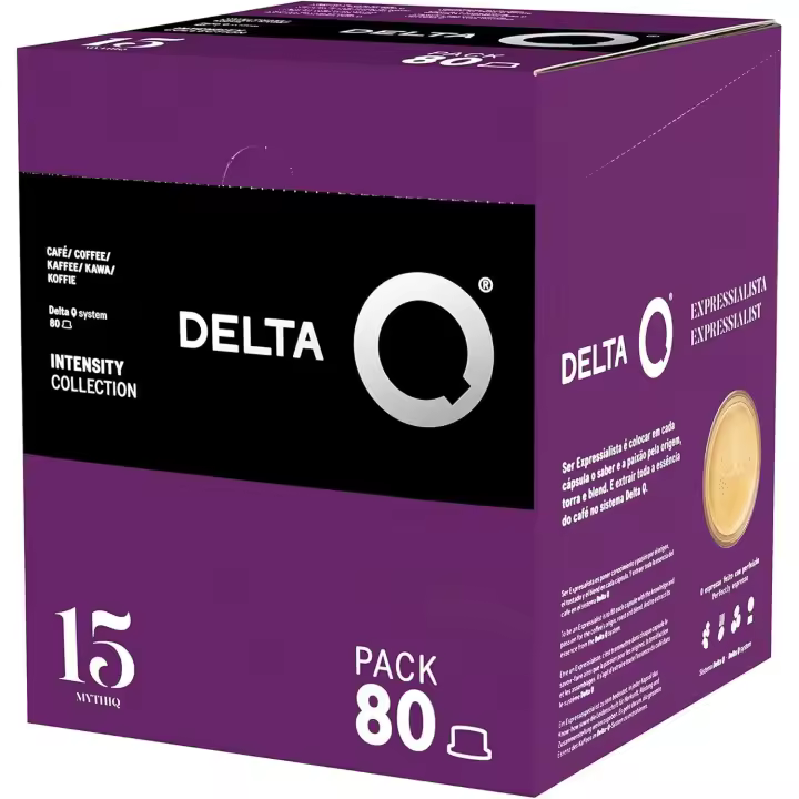 Delta Q - Cápsulas de Café Molido MYTHIQ - Delta Q -  Espresso Intenso con Notas de Cacao, Chocolate, Nueces Tostadas - Molido Natural - 80 Cápsulas - 1