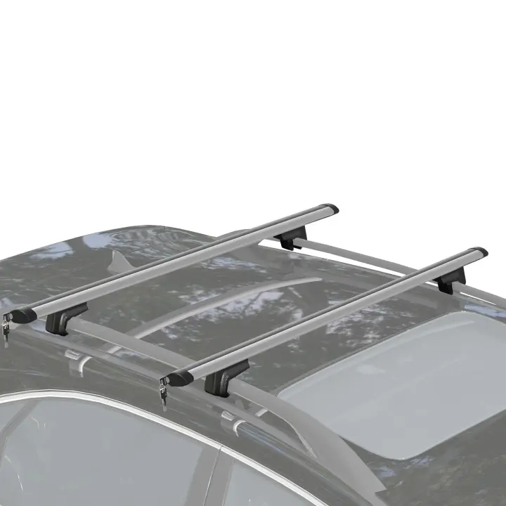 HOMCOM Barras de Techo Universales para Vehículos Bacas Portaequipajes Coche Automóvil con Rieles de Aluminio y Cerradura Carga 75 kg Plata - 1