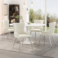 Juego de 4 Sillas de Coque Terciopelo Beige Lujo | Patos de Metal Plisado Resistentes y Elegantes | Estilo Moderno para Sala de Estar, Dormitorio y Espacios de Ocio - details 2