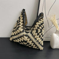 Bolso de hombro tejido de paja para mujerbolso de mano de tamaño mediano con asa para vacaciones en la playaPopular - details 18