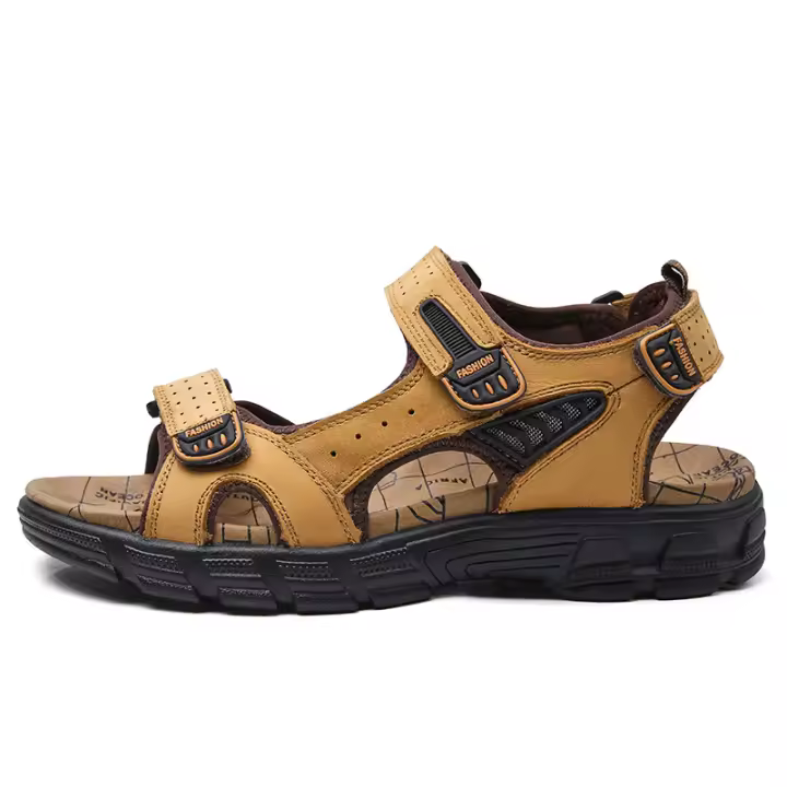 Nuevos Sandalias Para Hombre Con Suela Gruesa Y Capa Exposada De Cuero Genuino Casual Ligeros Zapatillas De Moda Con Cierre De Correa Y Suela De Goma - 1