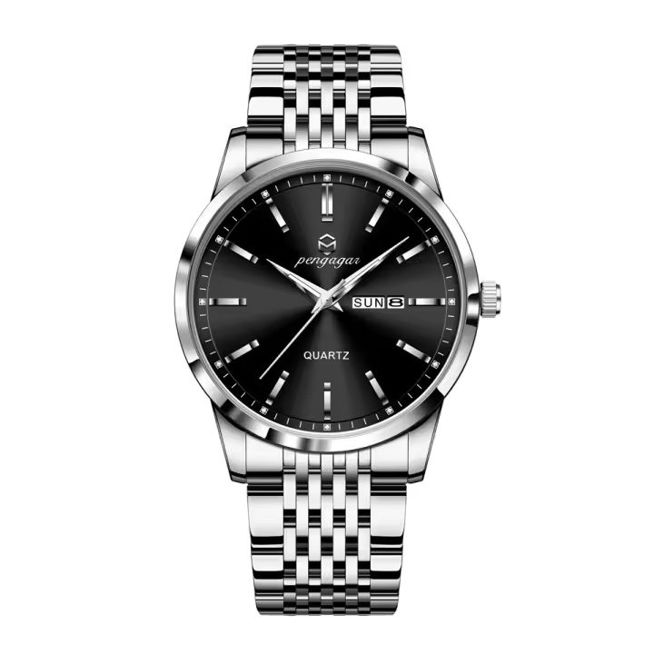 Reloj De Lujo PENGAGAR Para Hombre Resistente Al Agua Con Luminiscencia Fecha Día De La Semana Acero Inoxidable Reloj De Cuarzo Casual Con Caja - 1