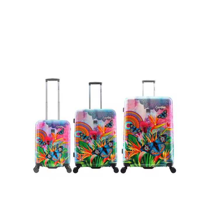 SAXOLINE Set de 3 maletas, colección Butterfly, material ABS, tamaño S, M y L, 34L / 66 L / 103 L, 2.8kg / 3.7kg / 4.6kg - 1