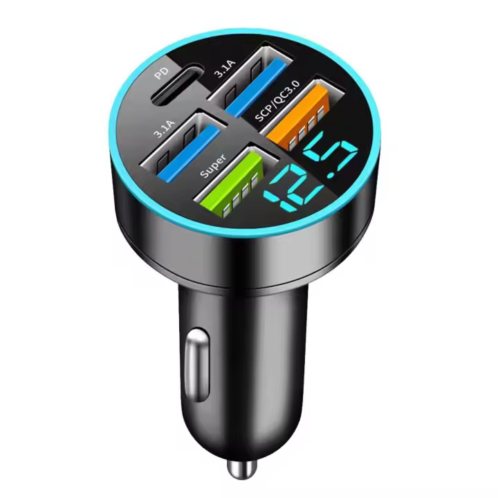 Cargador de coche de 240W, adaptador de 4 puertos USB para IPhone, Samsung, Xiaomi, carga rápida con pantalla Digital - 1